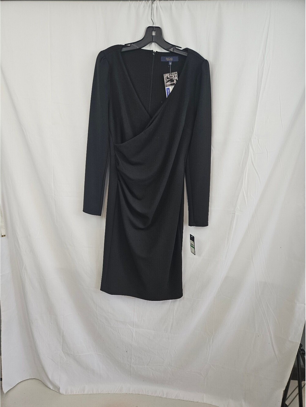 Rachel Roy Black Long Sleeve Draped Dress Size L